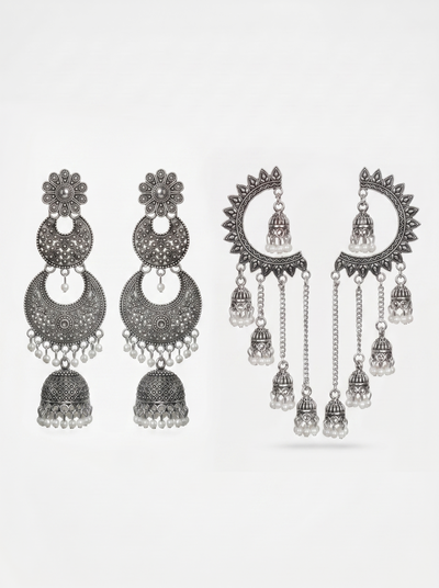 OXIDISED STATEMENT EARRINGS (Pack of 2)