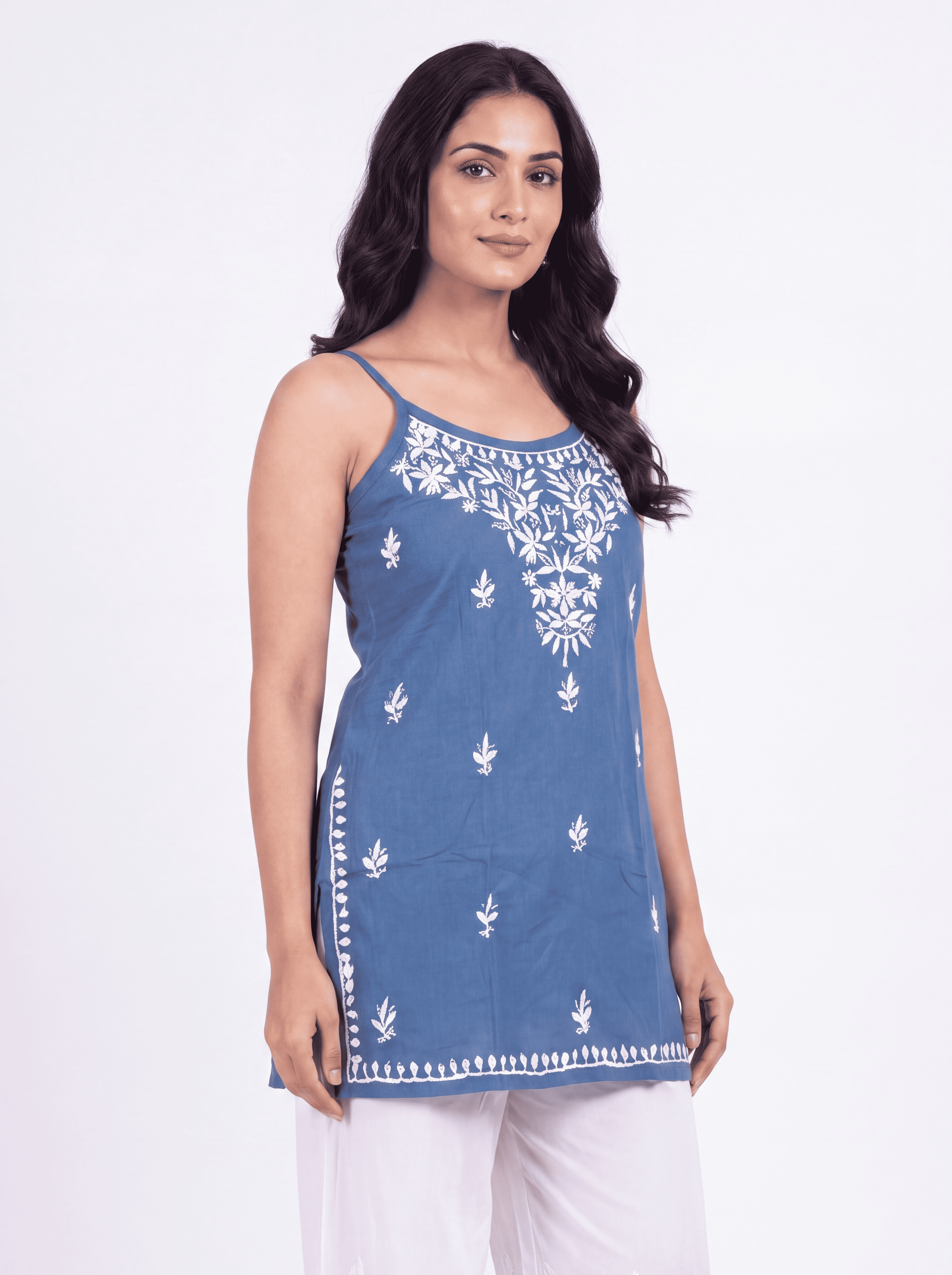 MAIRA Rayon Noodels strap Chikankari Kurti