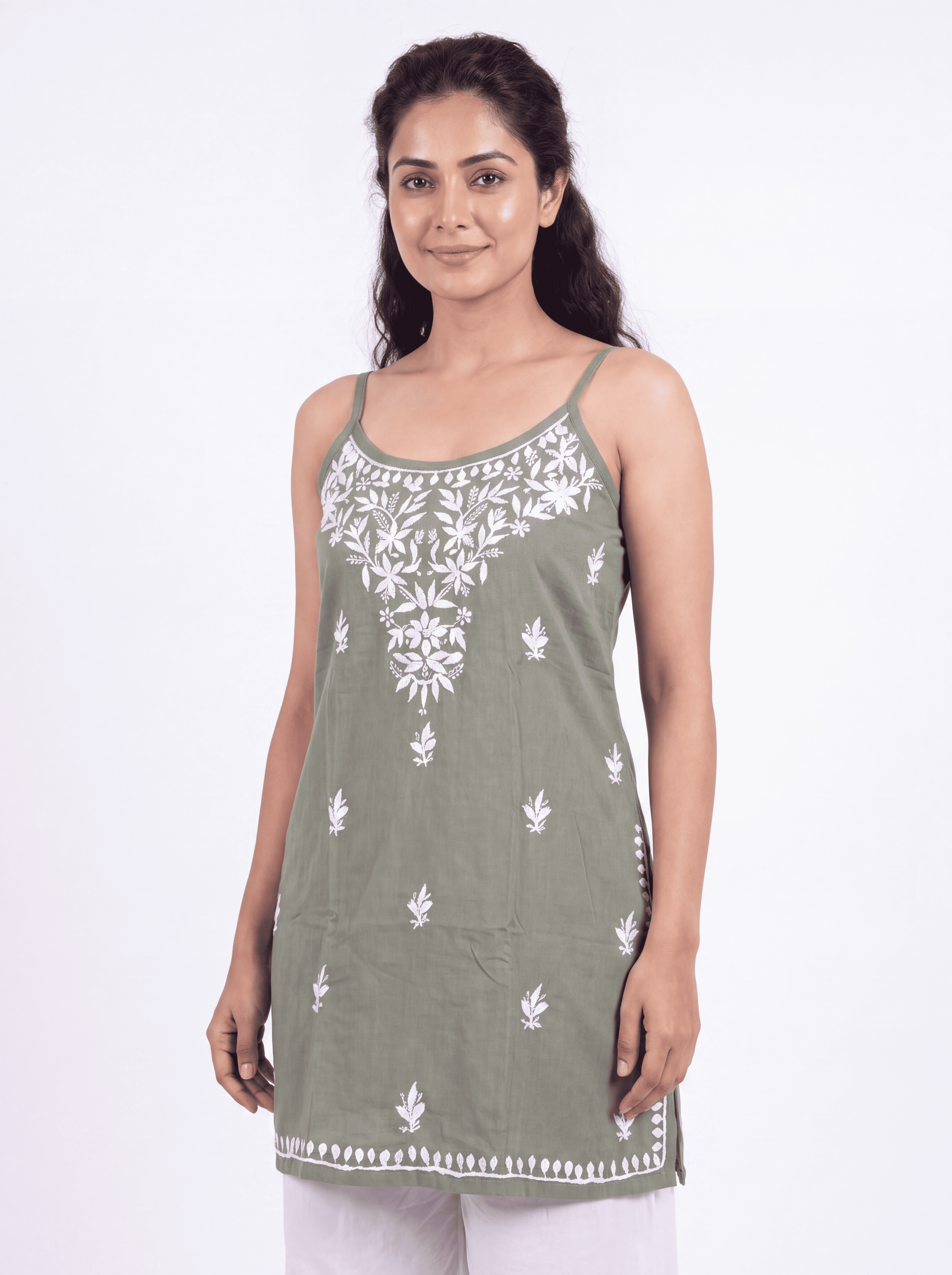 MAIRA Rayon Noodels strap Chikankari Kurti