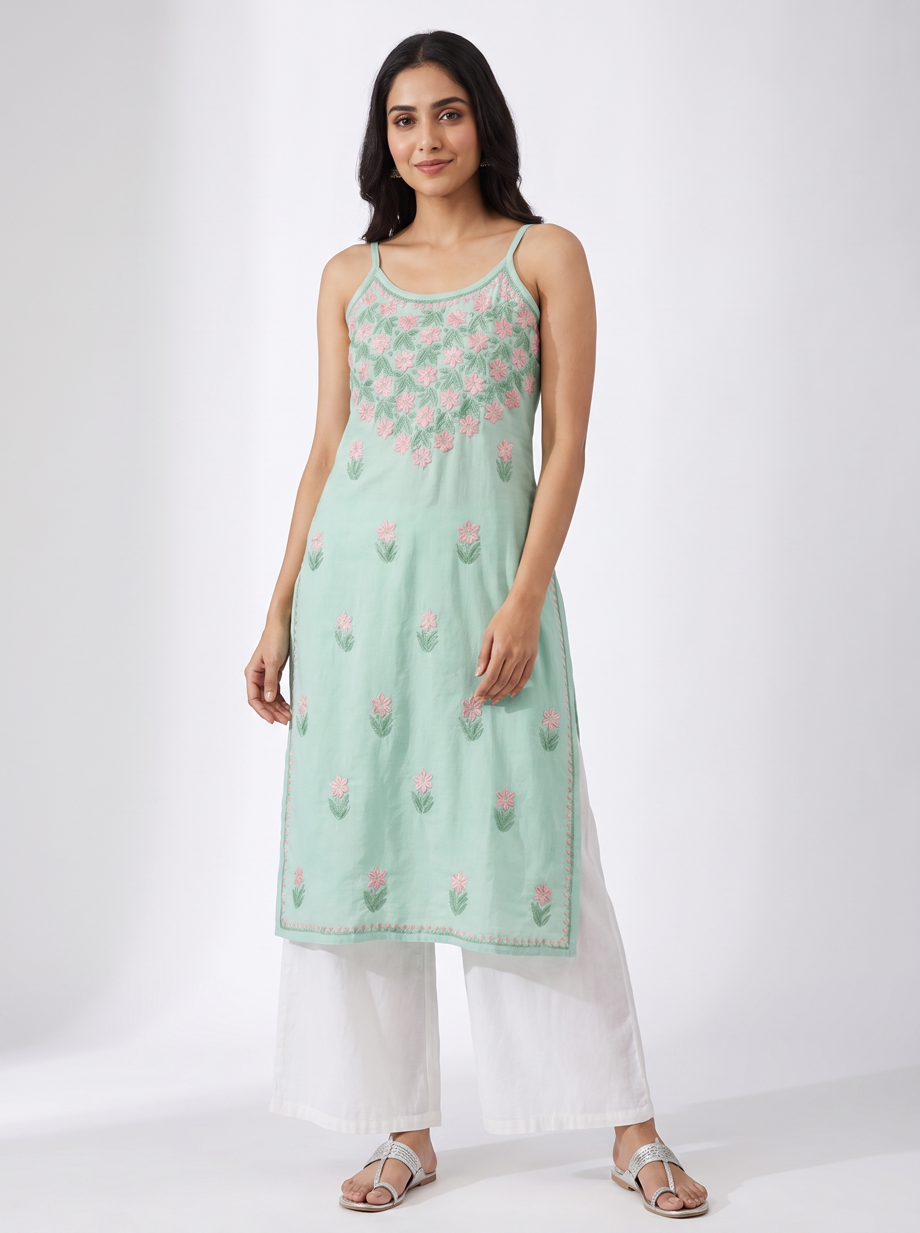 REVA Rayon Noodels strap Chikankari Kurti