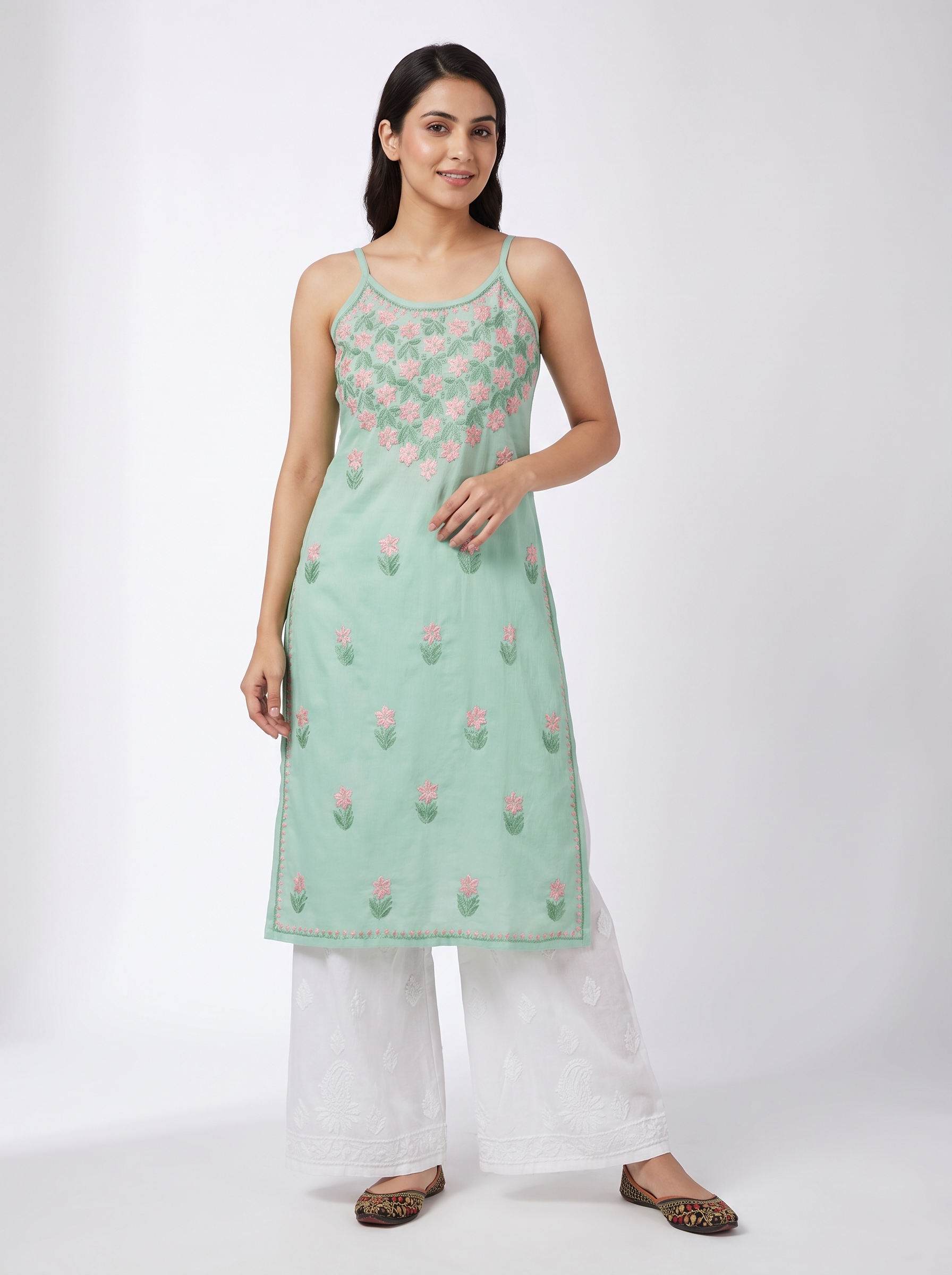 REVA Rayon Noodels strap Chikankari Kurti