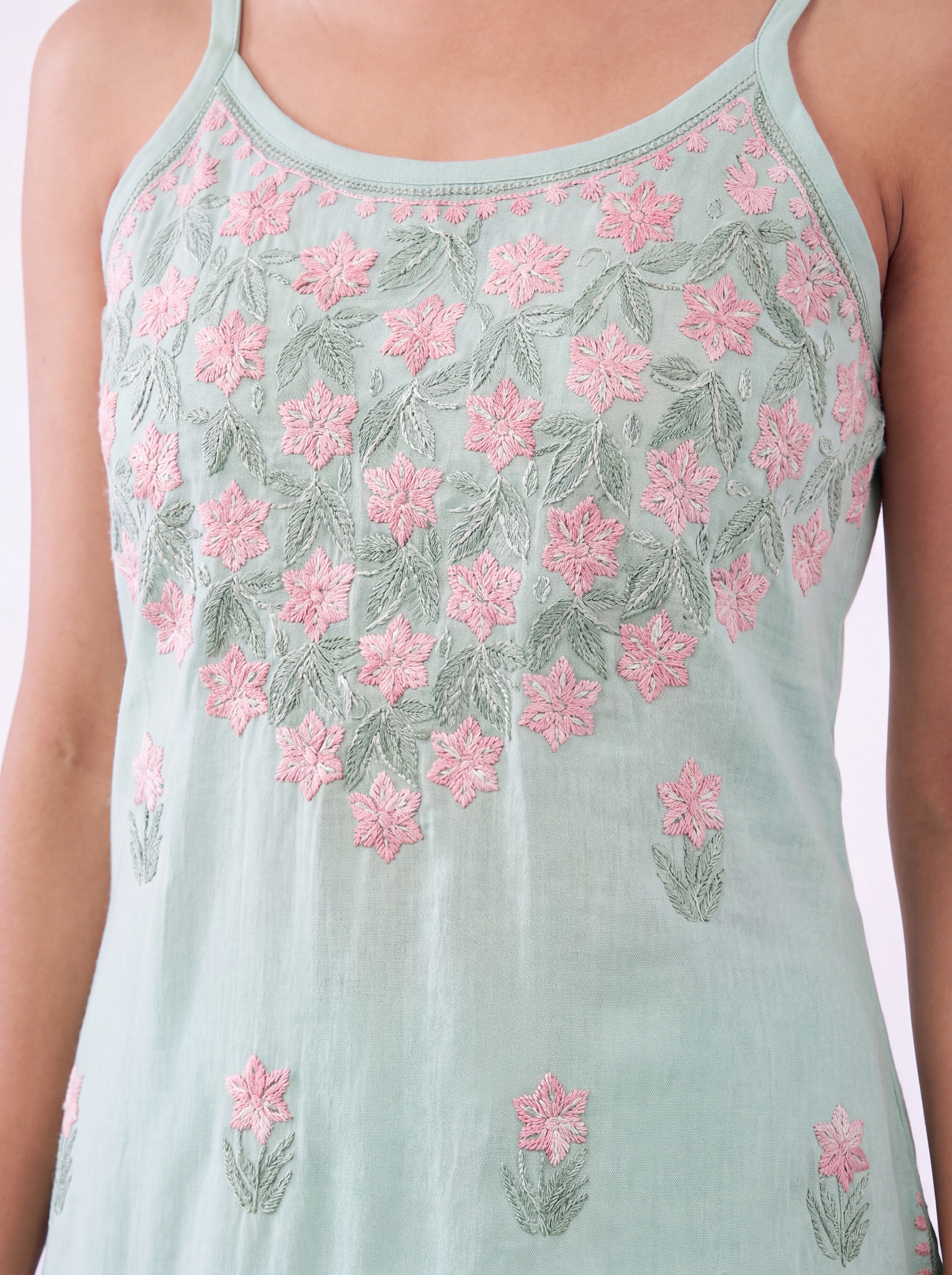 REVA Rayon Noodels strap Chikankari Kurti