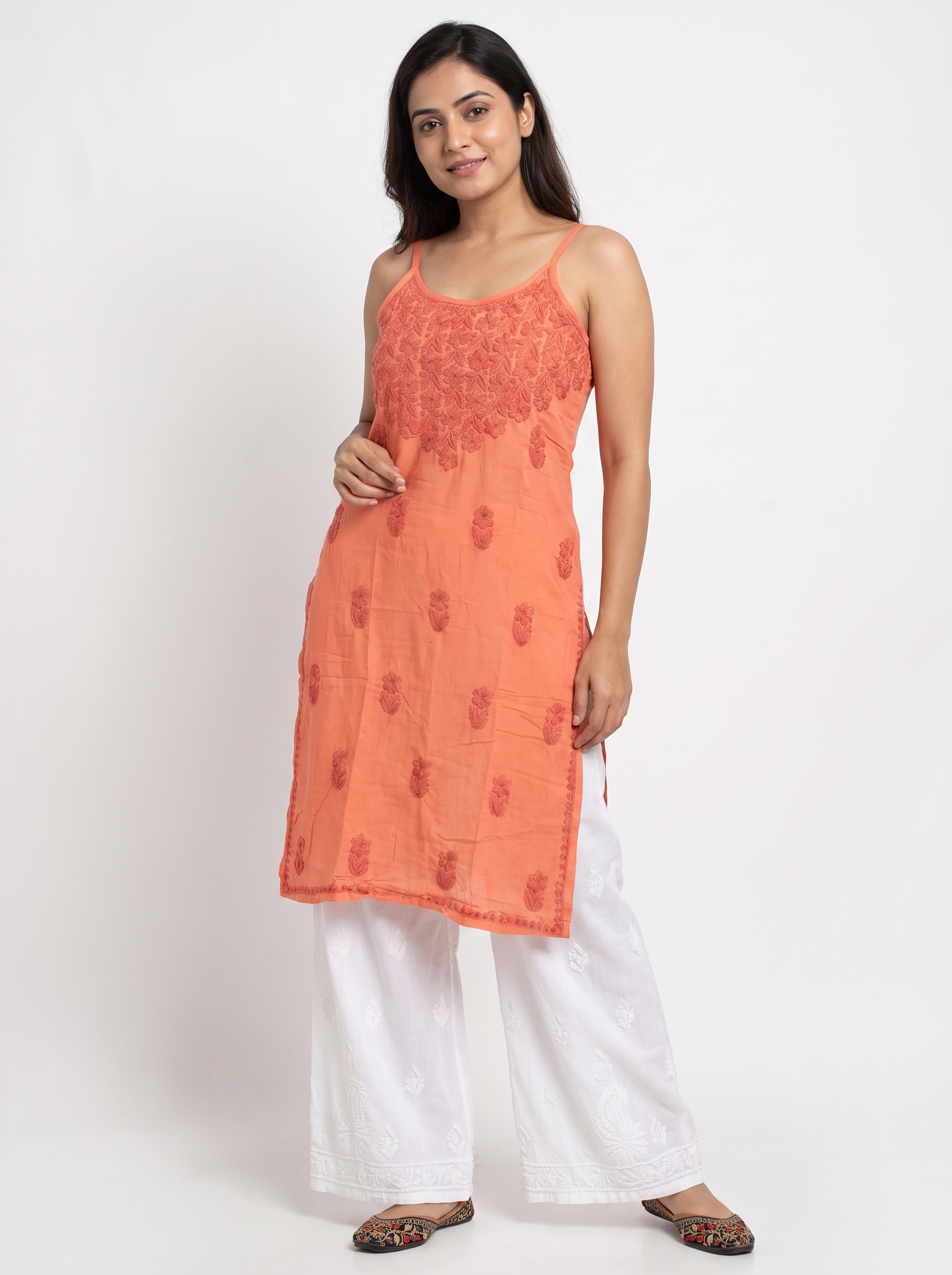 REVA Rayon Noodels strap Chikankari Kurti