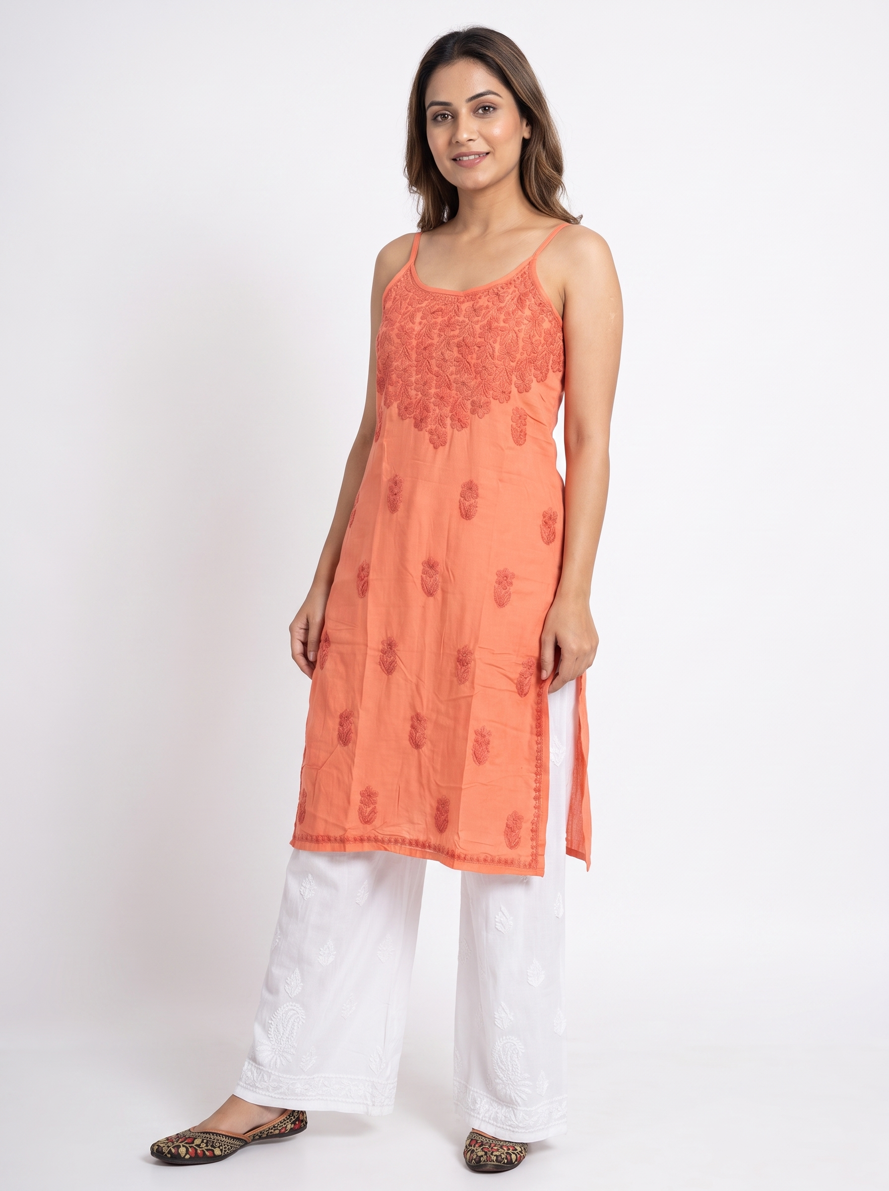 REVA Rayon Noodels strap Chikankari Kurti