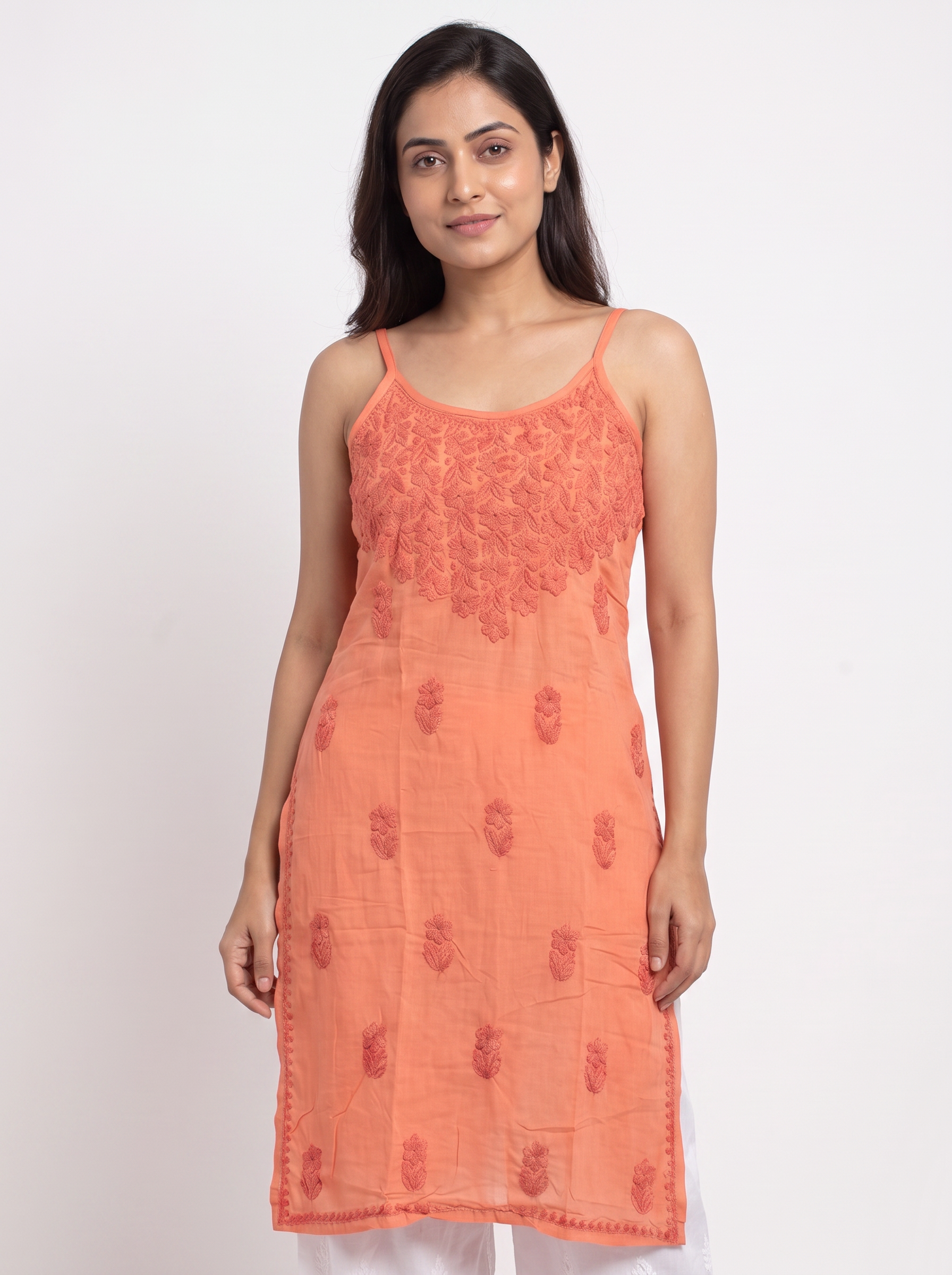 REVA Rayon Noodels strap Chikankari Kurti