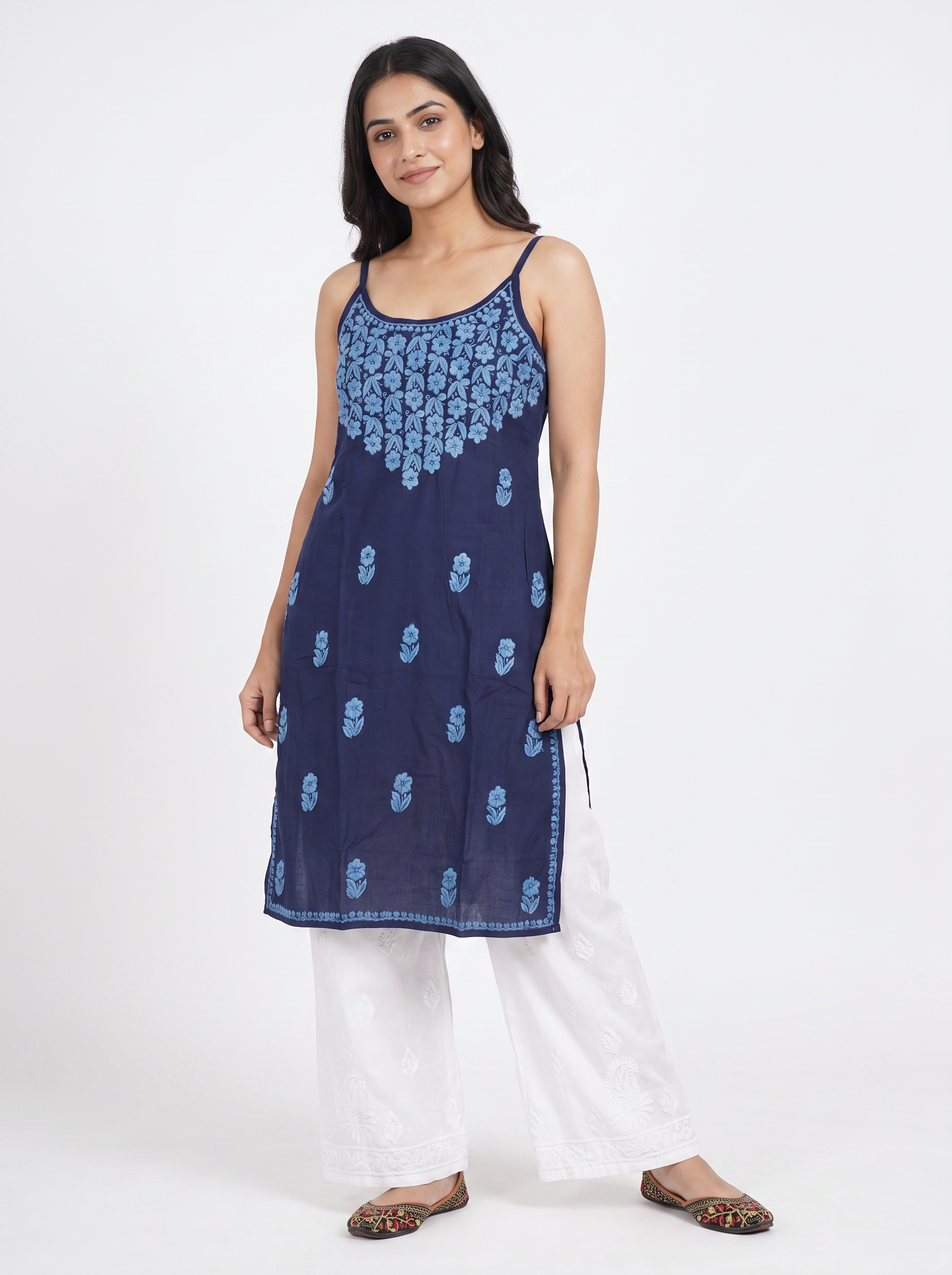 REVA Rayon Noodels strap Chikankari Kurti