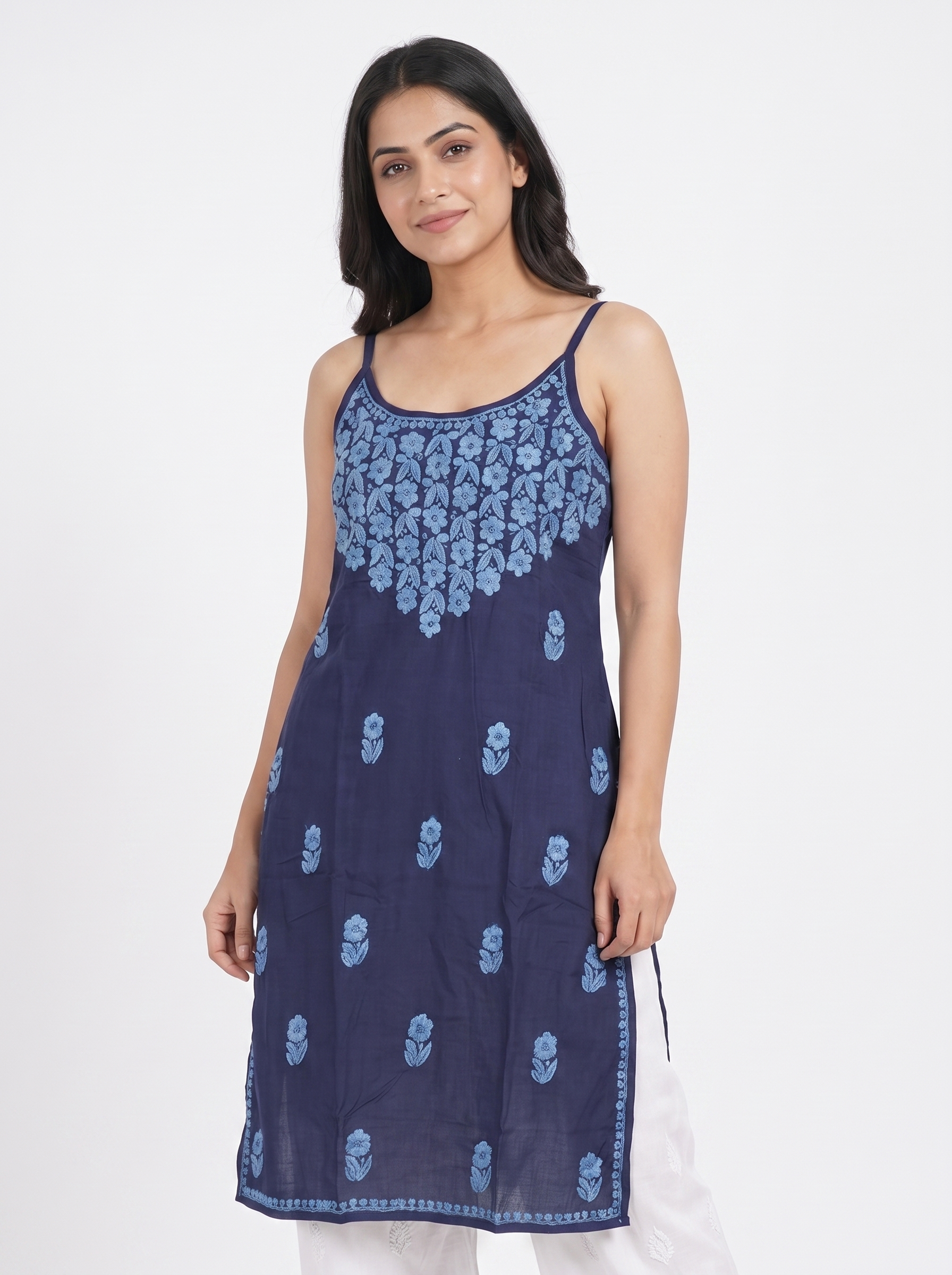 REVA Rayon Noodels strap Chikankari Kurti