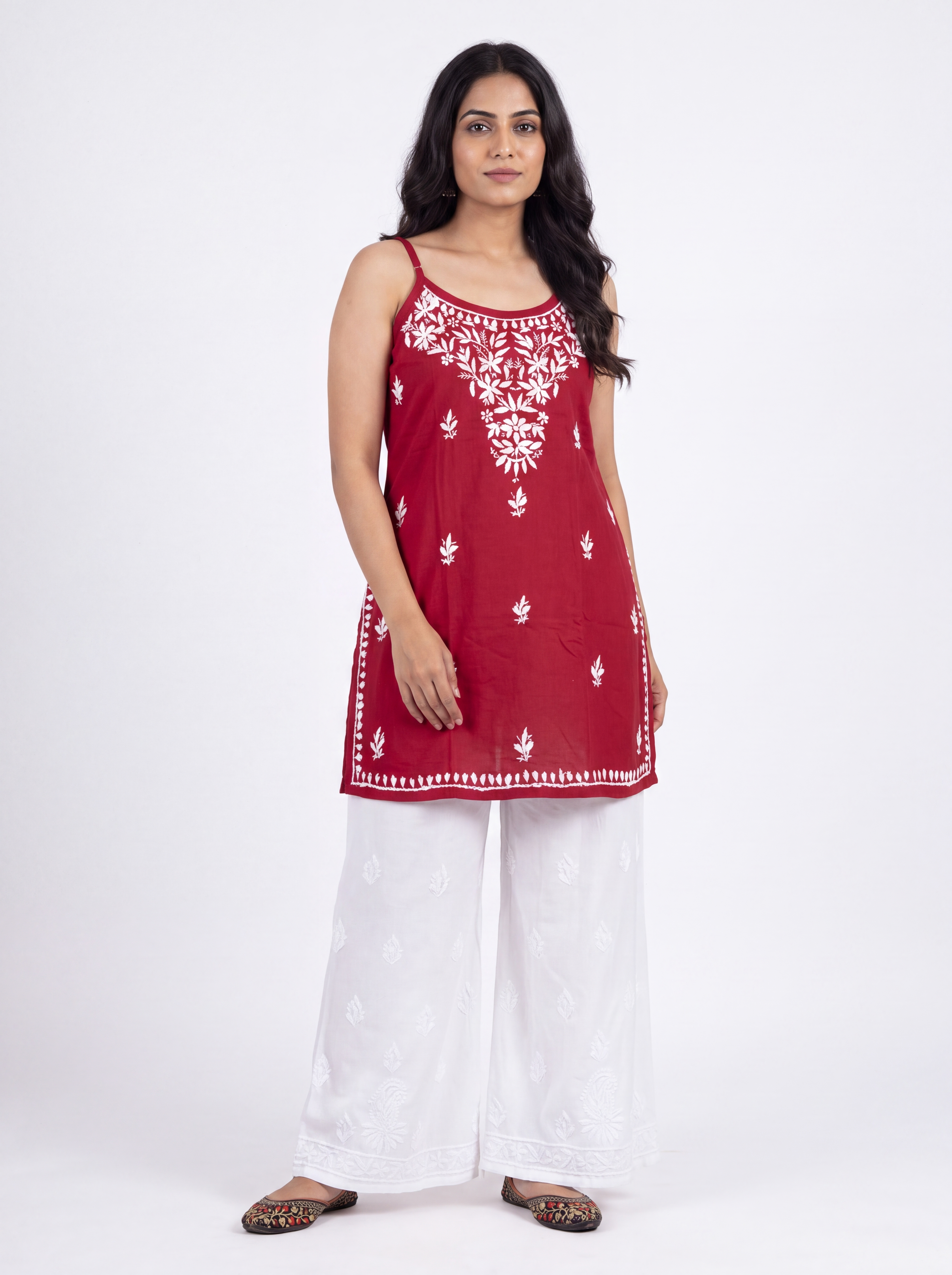 MAIRA Rayon Noodels strap Chikankari Kurti