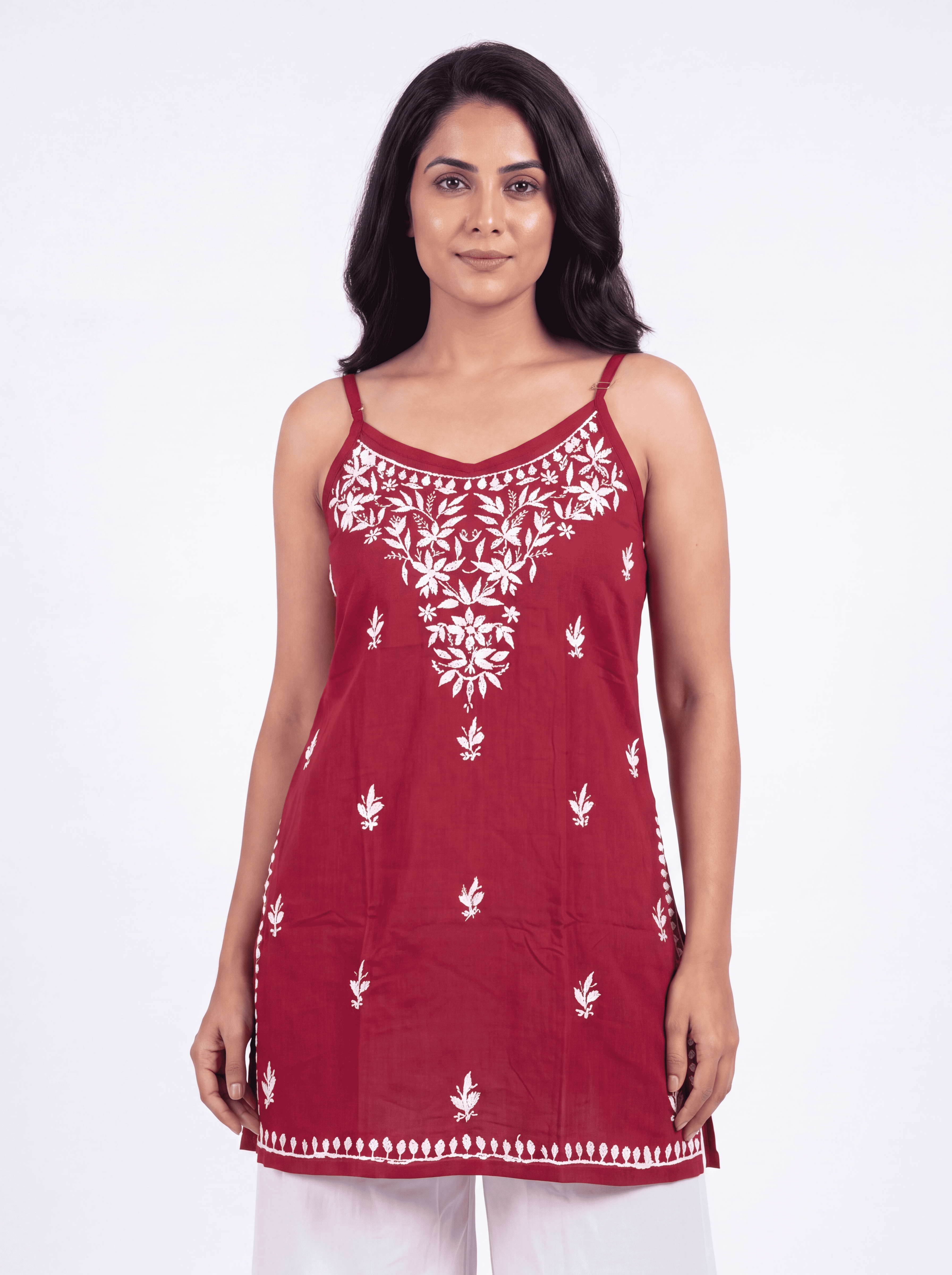 MAIRA Rayon Noodels strap Chikankari Kurti