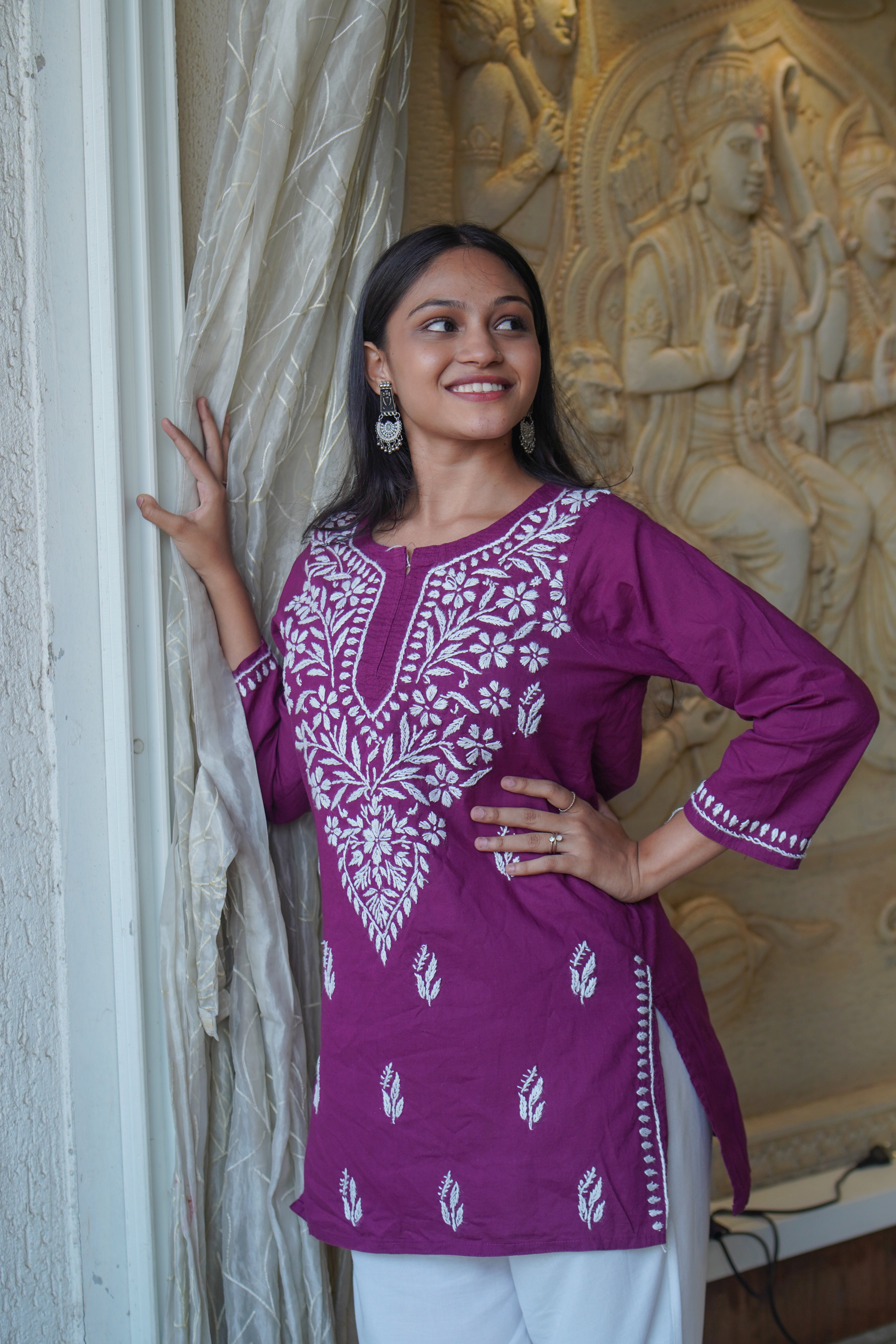 Saaj Hand embroidered Cotton Chinkankari Kurti (combo offer)